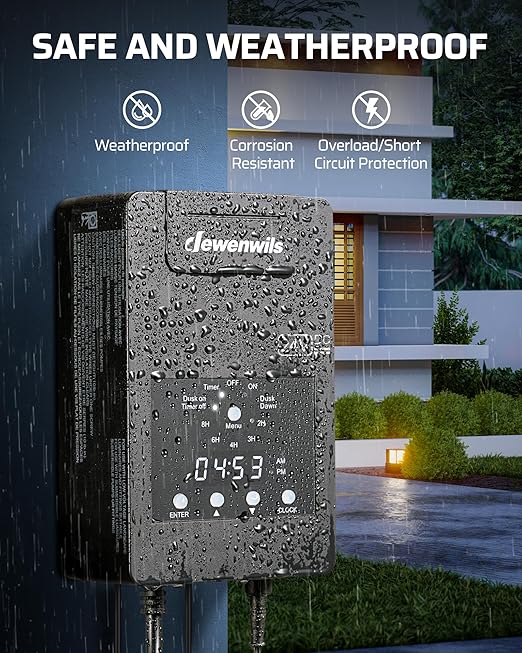 DEWENWILS 120W Low Voltage Landscape Transformer with Timer & Photocell Sensor, 120V AC to 24V DC Low Voltage Transformer, Weatherproof Landscape Lighting Transformer for Garden Lights Pathway Lights DEWENWILS