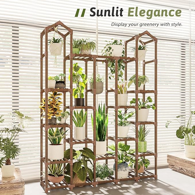 Large Plant Stand Indoor Plant Stands Outdoor Tall Plant Shelf for 18-23 Pots Corner Tiered Plants Stands for Multiple Plants Wood Hanging Plants Holder for Garden Balcony Patio Window Porch Gentingbro