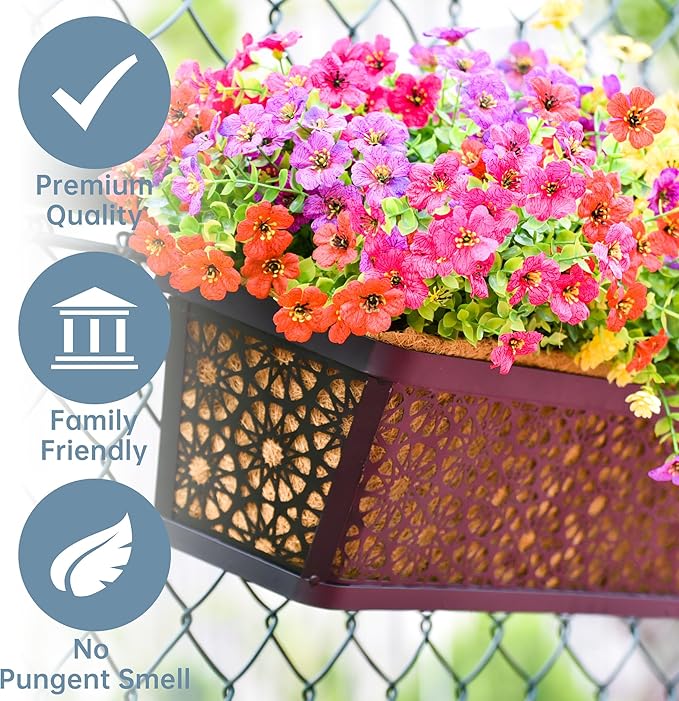 2 Pack 30" Railing Planter Window Box Deck Balcony Rail Planters Black Metal Flower Basket Horse Trough Planter with Coco Fiber Liner for Porch Fence Patio Outdoor EIMQUVW