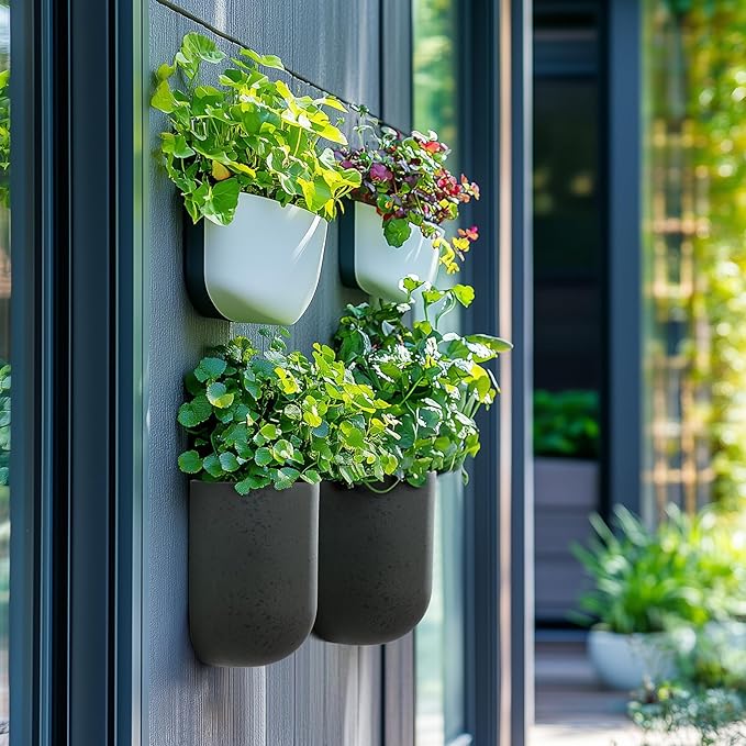 La Jolie Maison Wall Hanging Planters for Indoor Plants，Hanging Flower Pots for Air Plants Succulent, Set of 2, 5.7L*4.1W*6.5H, Concrete Gray LaJol%C3%ADeMuse