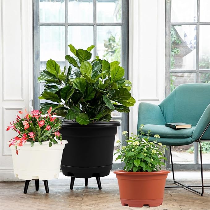Outdoor Flower Pots 5 Packs 13 inch pots for Plants Modern Decorative Garden Pot with Saucer, Lightweight Large Resin Planters for Indoor Plants,Decorative Resin Plant pots KPUVX