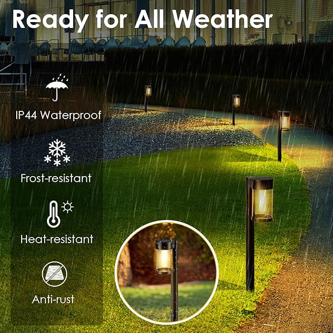 Mancra Solar Pathway Lights Outdoor, 10 Pack Metal & Glass Solar Lights Outdoor Waterproof Landscape Path Lights for Yard Walkway Garden Decor, Warm White Mancra