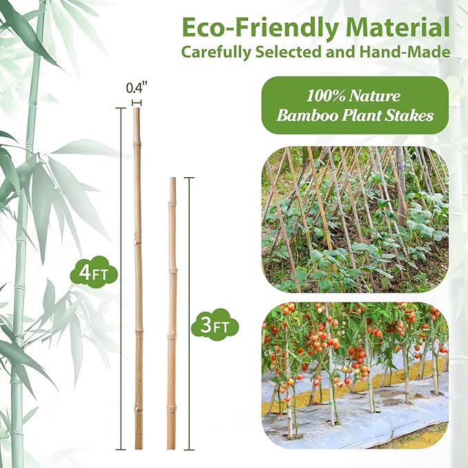 Plant Stakes, 4FT Natural Bamboo Garden Stakes, 25Pcs Bamboo Plant Stakes,Bamboo Sticks for Tomato,Beans,Vegetable and Climbing Plants WDZZHOT