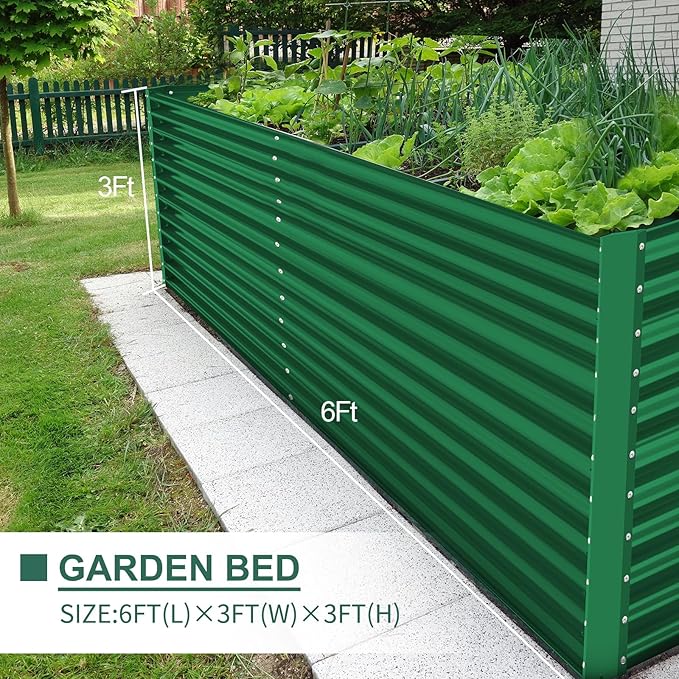 Land Guard 6x3x3ft Rectangular Galvanized Raised Garden Beds, Large-Capacity Metal Planter Box Outdoor, Durable Deep Raised Garden Bed 3ft Tall, Raised Beds for Gardening Vegetables, Forest Green LandGuard