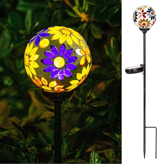VCUTEKA Solar Garden Lights, Mosaic Solar Lights Outdoor Decor Pathway Light Waterpoof LED Stake Light for Landscape Lawn Patio Yard Decoration 1 Pack VCUTEKA
