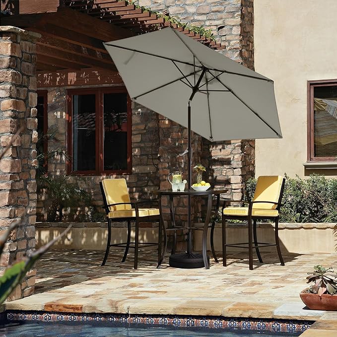 JEAREY 7.5FT Patio Umbrella Market Table Umbrella with 6 Sturdy Ribs, Push Button Tilt/Crank Outdoor Umbrella for Garden, Deck, Backyard, Pool and Beach,Light Grey JEAREYOutdoorsCollection