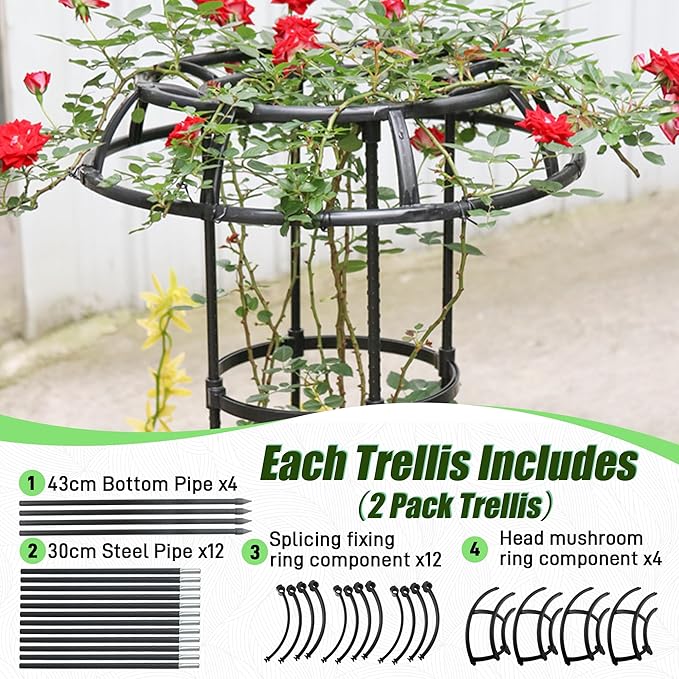 Garden Trellis for Climbing Plants Outdoor, 53 Inch Mushroom Top Trellis for Climbing Plants, Metal Plant Flower Trellises for Vine Grape Vegetable Cucumber Tomato Trellis, 1 Pack Rootora