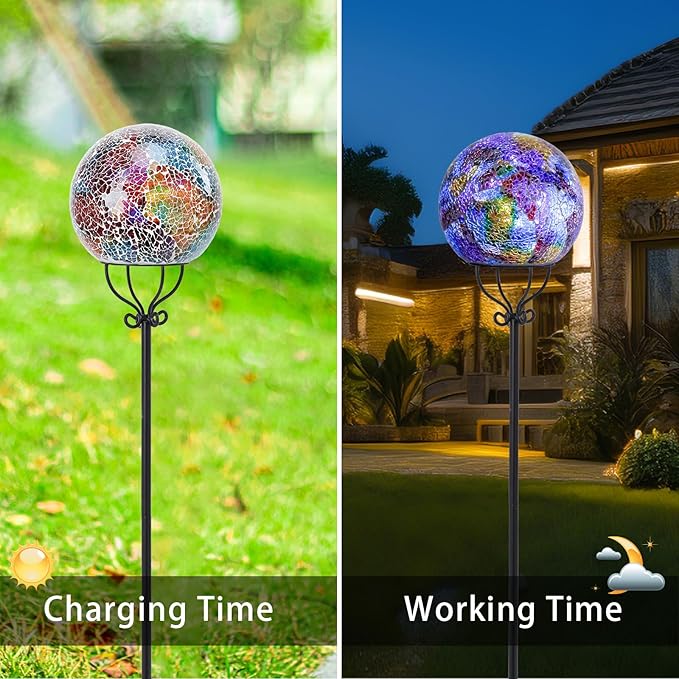 VCUTEKA Solar Outdoor Lights Garden Decor Mosaic Solar Garden Lights Waterproof Glass Ball LED Pathway Stake Light for Landscape Lawn Patio Yard Decoration 6 inch, Purple VCUTEKA