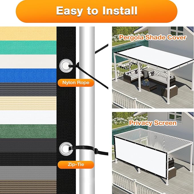 Artpuch Outdoor Pergola Shade Cover 6' X 6' Sun Shade Cloth with Grommets, 90% UV Protection Canopy Patio Privacy Screen (Customized Available) GN107, White Artpuch