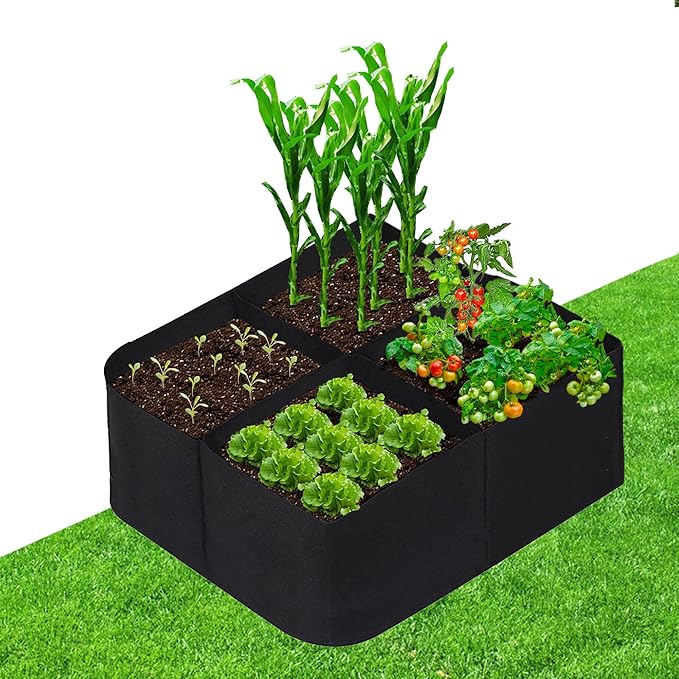 CJGQ Fabric Raised Garden Beds Outdoor, 2X2 Ft 4 Grids Plant Grow Bags,Vegetables Planter Raised Bed for Growing Potatoes Flowers, Square Plant Growing Container Bags for Outdoor Indoor CJGQ