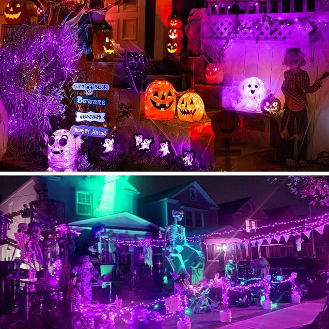 66Ft 200 LED Halloween Fairy Lights Plug in, 8 Modes String Lights with Timer for Outdoor & Indoor, Waterproof Twinkle Lights for Bedroom Garden Party Carnival Supplies Halloween Decorations (Purple) BHCLIGHT