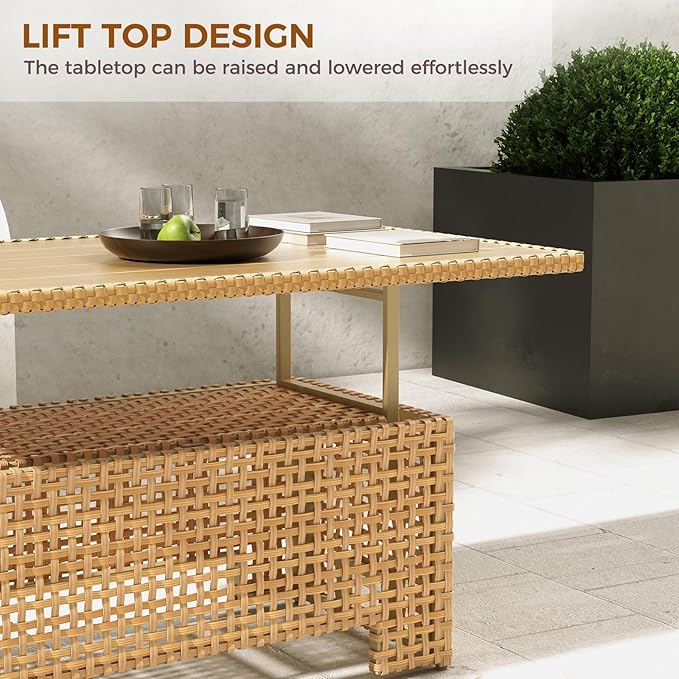 Grand patio 11-Piece Wicker Patio Furniture Set with Lift Top Coffee Storage Table, Outdoor Conversation Set Sectional Sofa with Water Resistant Thick Cushions, Cream GrandPatio