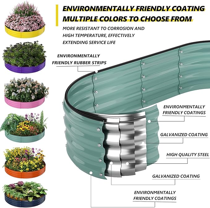 Galvanized Metal Planter Round Raised Garden Bed Kit for Gardening Outdoor，3x3x1ft Grow Garden Box Raised Flower Bed，Round Galvanized Planter Outdoor Large Metal Fire Pit Ring ZFHgarden