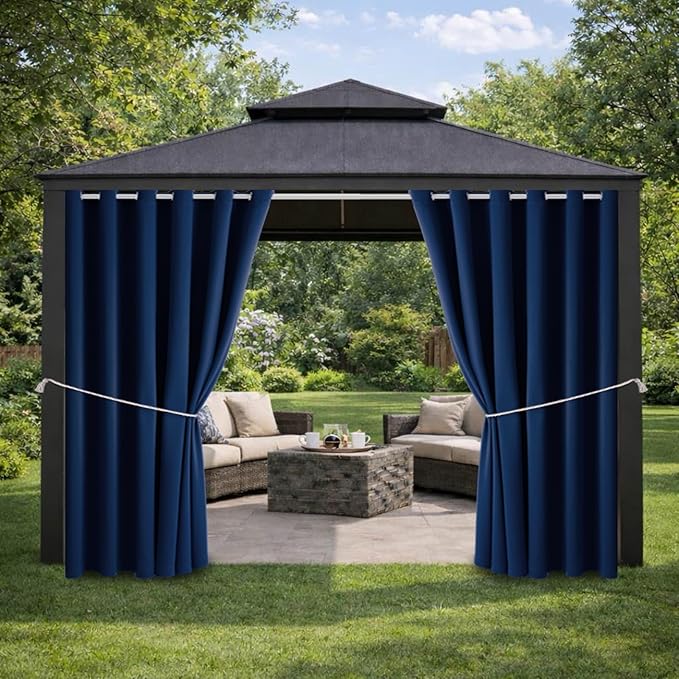 Water Proof Outside Curtains with Grommet Top for Porch, W84 x L120 Thermal Insulated Washable Light Block Outdoor Divider Drapes for Patio Gazebo Deck Pool Area Pergola Cabana (Navy) DivaenCamino