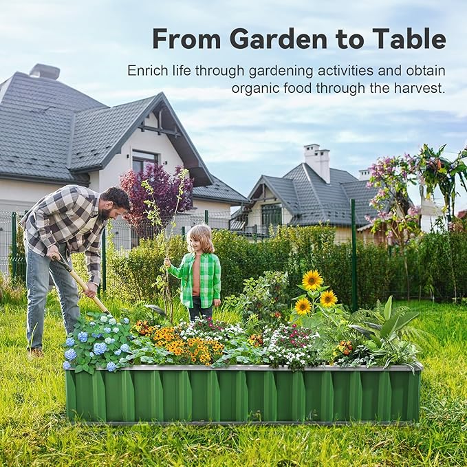 KING BIRD Raised Garden Bed 101" x 36" x 12" 4 Installation Methods for DIY Galvanized Steel Metal Planter Kit Box with 2 Pairs of Gloves (Green) KINGBIRD