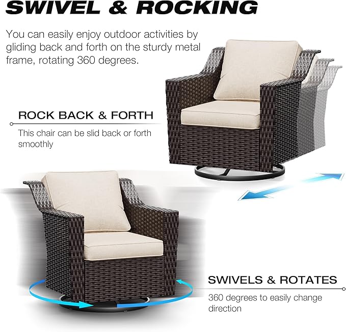 Joyside Swivel Patio Chairs Set of 2, Wicker Patio Furniture with Wide Armrest and Thick Cushions, Upgraded Large Size for Backyard, Garden, Poolside Joyside