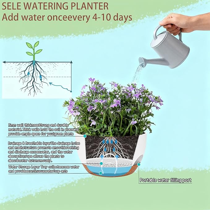 Set of 2-8 Inch Self Watering Hanging Planters for Indoor Outdoor，Hanging Plant Pots with Drainage & Removable Tray, Hanging Pots Holder for Ivy, Pothos, Ferns, Balcony & Patio, White Brown zople