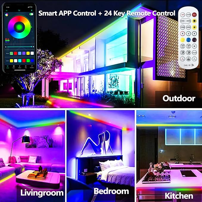 32.8FT Outdoor LED Strip Light Waterproof,IP68 Outside RGB+IC Light Strip with App/Remote Control,Chase Mode,Music Sync Rope Light for Balcony,Deck,Rooftop,Garden,Pool httpsmp