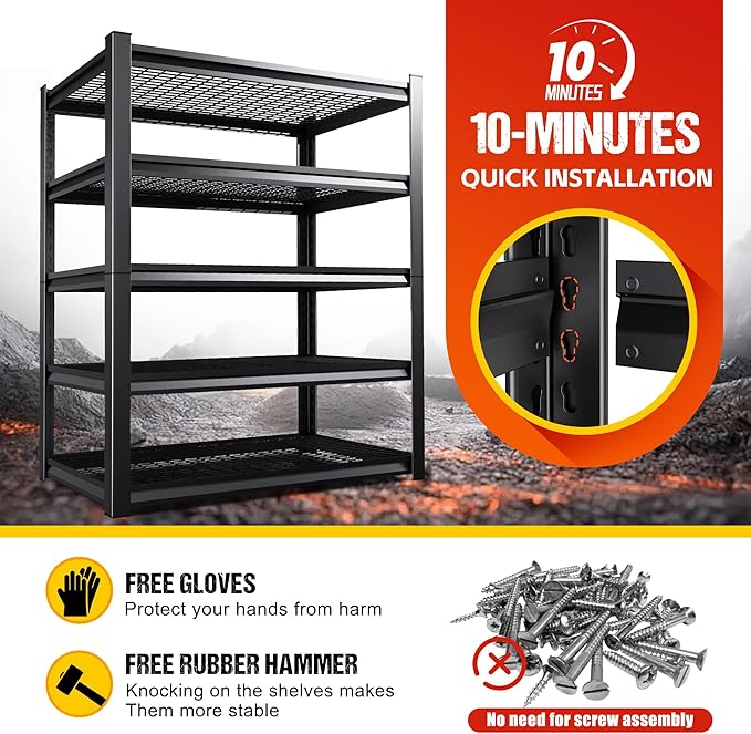71" H Garage Shelving Heavy Duty Storage Shelves, Adjustable Metal Shelving Unit, Utility Garage Organizer Shelf for Basement, Pantry, Kitchen, Warehouse, Supermarket, 45.6" Wx17.7 Dx71.2 H Rootora