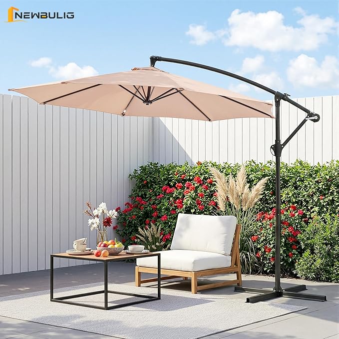NEWBULIG 10FT Patio Umbrella, Offset Cantilever Outdoor Patio Table Umbrella, UV Protection, Fade Resistant Fabric, Easy Tilt Adjustment for Pool, Deck, Garden, Backyard NEWBULIG