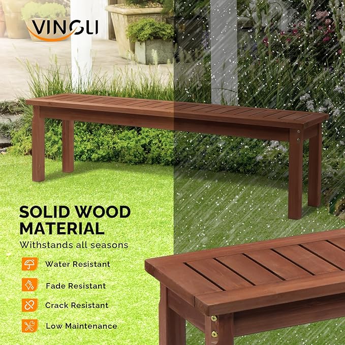 VINGLI Outdoor Wooden Bench, 62” Porch Bench Outdoor Backless Garden Bench, Small Outdoor Bench for Deck Patio Entryway (Brown, 62in) VINGLI