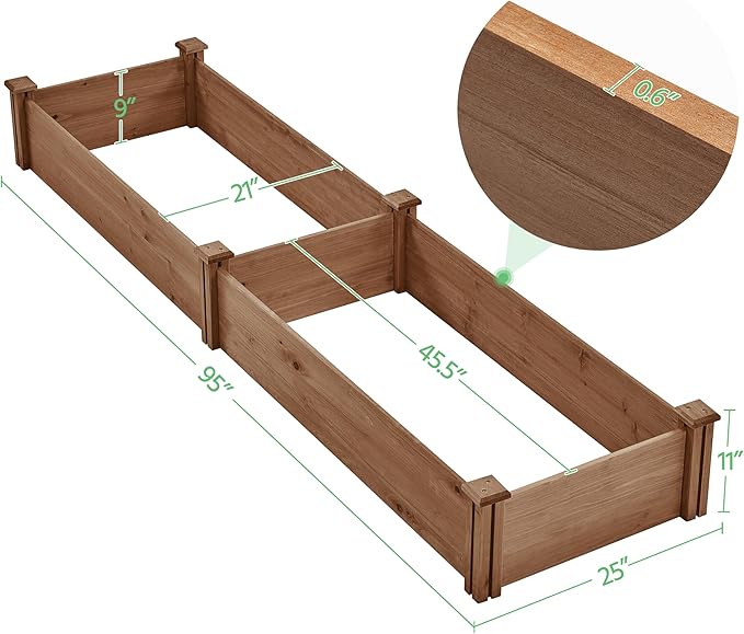 Yaheetech 8x2ft Wooden Horticulture Raised Garden Bed Divisible Elevated Planting Planter Box for Flowers/Vegetables in Backyard/Patio Outdoor, Dark Brown, 95 x 25 x 11in Yaheetech