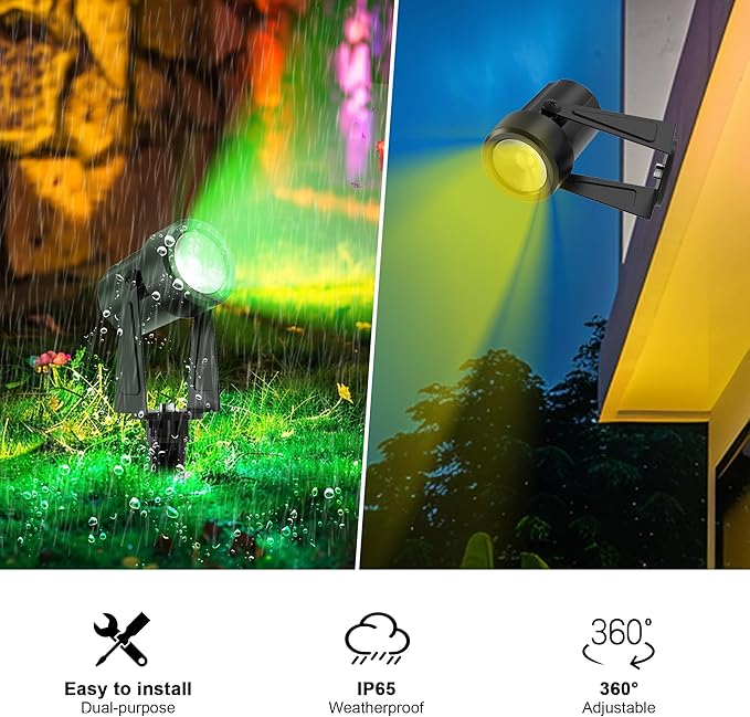 Banord RGBW Color Changing Outdoor Landscape Lighting, 6 Pack Low Voltage LED Outdoor Spotlight with Remote, IP65 Waterproof for Yard, Garden, Lawn Banord
