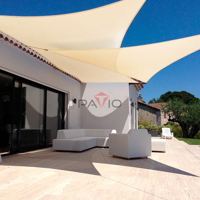 Patio Paradise 22' x 22' x 22' Sun Shade Sail Triangle Canopy Shade Cloth Fabric Sunlight Block Patio Pergola Cover HDPE Deck Awning for Outdoor Backyard Roof Shading, Beige Patio