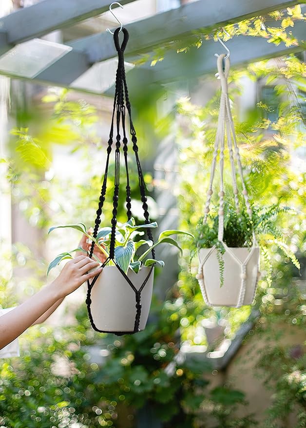 Macrame Plant Hanger Indoor Hanging with Wood Beads Macrame Planters No Tassel for Indoor Outdoor Boho Home Decor 35 Inch (Black,1pc) BlueMake
