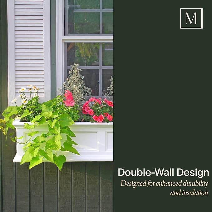 Mayne Fairfield 4-Foot Window Box – Self-Watering, Weather-Resistant Planter for Flowers – Durable Design for Outdoor Use, Perfect for Windows Mayne