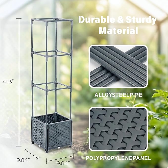 Raised Garden Bed with Tomato Planter Cage, Trellis Planter Boxes for Outdoor Patio Greenhouse Gardening Climbing Vegetables MakeYourGardenBeautiful