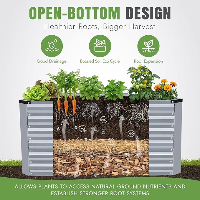 INNO STAGE 4x2x2ft Galvanized Raised Garden Bed, Raised Garden Bed Kit-Metal Planter Box Outdoor, Planting for Vegetables, Fruits, Herbs, Flowers, Silver INNOSTAGE