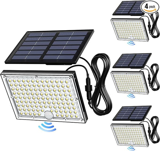 JACKYLED Motion Sensor Flood Lights, 113 LED Cool White Solar Lights for Outside, Dusk to Dawn IP65 Waterproof LED Outdoor Solar Powered Security Spot Lights for Porch Patio Garage (4 Pack) JACKYLED