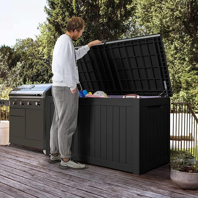 Devoko XXL 230 Gallon Resin Large Deck Box Waterproof Outdoor Storage Box Loackable for Patio Furniture Cushions and Garden Tools(230 Gallon, Black) DEVOKO