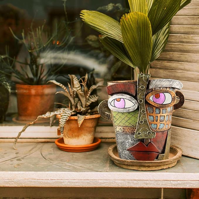 Abstract Face Planters Pots Head,Unique Head Planter for Indoor Plants,Funny Face Flower Pot,Colorful Plant Pots for Outdoor Garden Decor and Home Art Decoration(Classic) Midogaigai