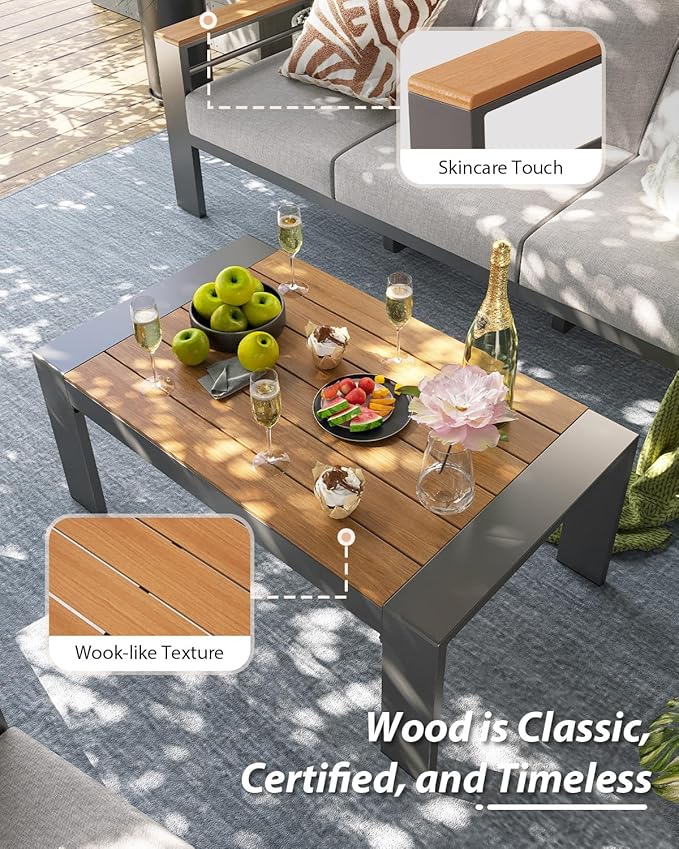 Aoxun Aluminum Outdoor Patio Furniture Set, 5 Seats Outdoor Sectional with Coffee Table, Patio Conversation Sets with Upgraded Armrests and Cushions for Backyard, Garden and Poolside（Grey） Aoxun