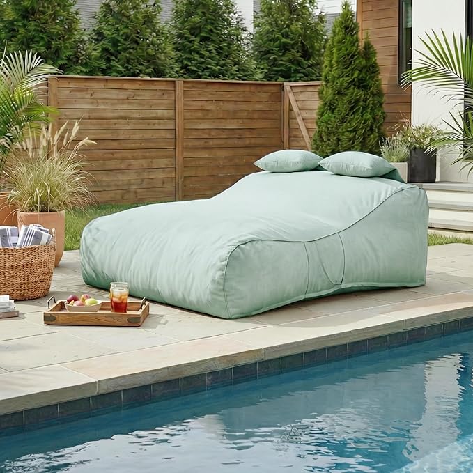Merax Outdoor Bean Bag Chair Sun Lounger for 2 Adult, 73" Big Comfy Outdoor Bean Bag Daybed Couch with Headrest, Water-Resistant Fabric Patio Chaise Lounger Chair for Pool Balcony Beach Deck, Mint Merax
