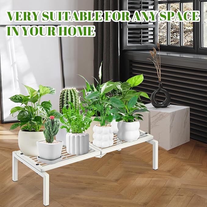 1 Tier Metal Plant Stand Indoor Outdoor, Potted Multiple Flower Pot Holder Rack Plant Shelf, Heavy Duty Planter Display Shelving for Patio Balcony Garden Living Room Decorative (White) Gouisalin