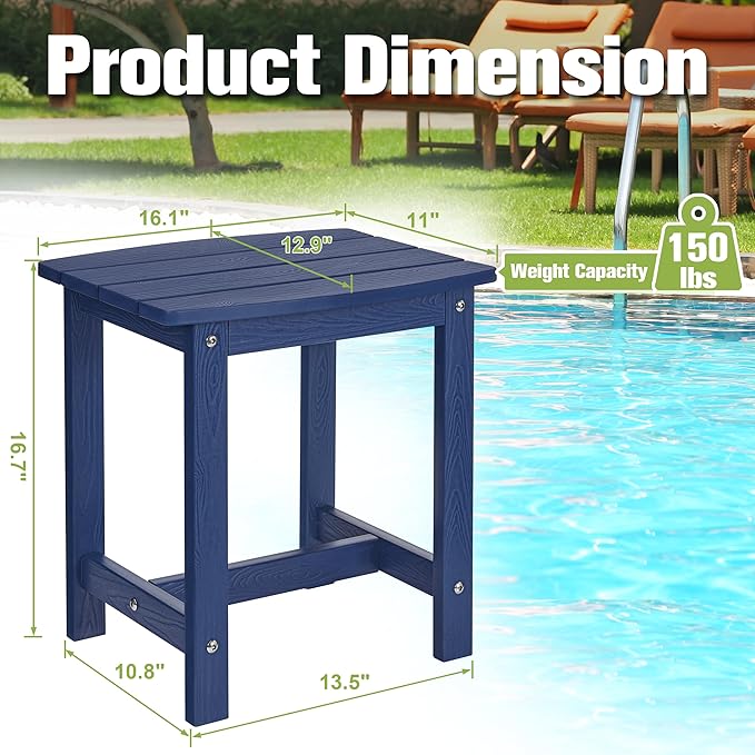 Y&M Outdoor Side Table, HIPS Adirondack Small Single Table, Waterproof Square Outside Table, Balcony Modern End Tables for Patio, Pool, Beach, Porch, Deck, Indoor or Outdoor Use (Navy Blue, 2 Pack) YM