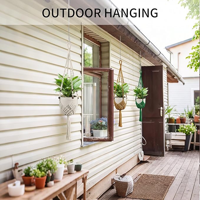 Macrame Plant Hanger - Fits 3 to 6 inches Pots for Indoor Outdoor, 35 Inch, Set of 2, Ivory (POTS NOT Included) IDEEEPAN