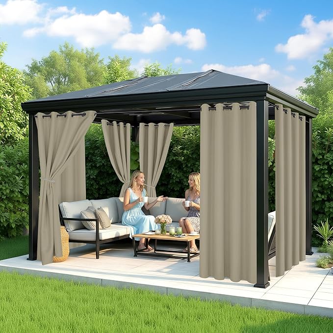 Outdoor Curtains for Patio Waterproof - 6 Panels Privacy Weatherproof Outside Curtains with Grommets for Pergola, Gazebo, Porch, Cabana, Balcony, 54 x 108 Inch, Taupe RichSets