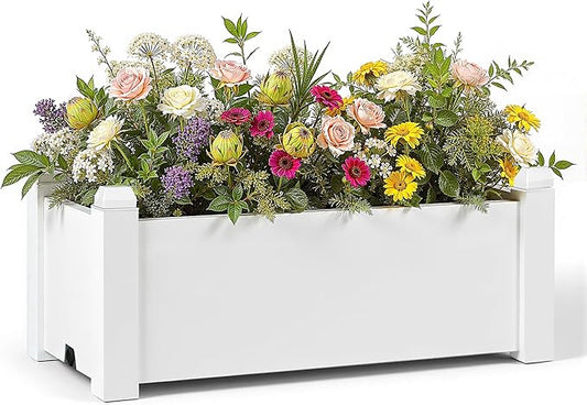 14 Gallon Raised Garden Bed, Self-Watering Raised Planter Box with Drainage Plug & Gauge for Vegetables Flowers Herbs Succulents, Rustproof Resin for Backyard Patio Porch (Ashen) OutdoorLivingPerfected