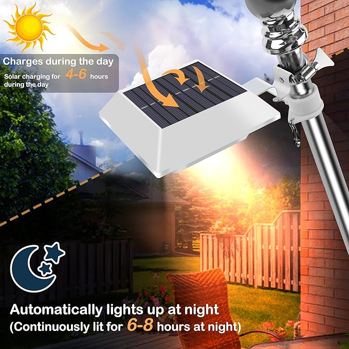 Solar Flag Pole Light, Bright Warm White 3000k Flagpole Light Upgrade Solar Powered for 5ft 6ft Flag Pole, Outdoor Dusk to Dawn Led Solar Lights, Outside House Garden Yard American Flags Decor, White Little+Joke