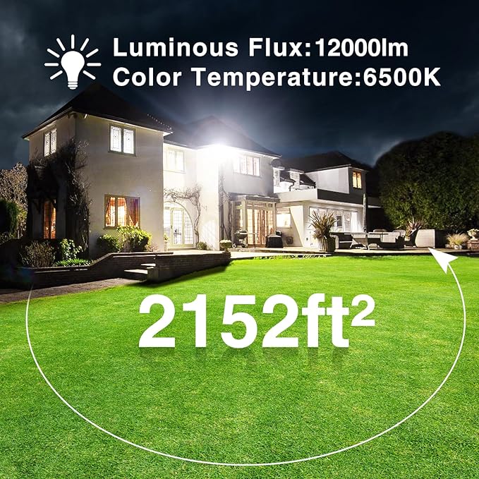 Onforu 120W LED Flood Light Outdoor, 12000LM Security Lights, IP66 Waterproof Outdoor LED Lights, 6500K Daylight White Floodlight for Garage Yard Garden Stadium Playground Arena(2 Pack) Onforu