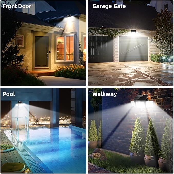 2500LM Solar Lights Outdoor with Motion Sensor,3 Head 270° Wide Angle Street Area Lights, IP65 Waterproof Security Lighting with 3 Modes(Non-Remote,2 Pcs) ChargebySunLightUpHome
