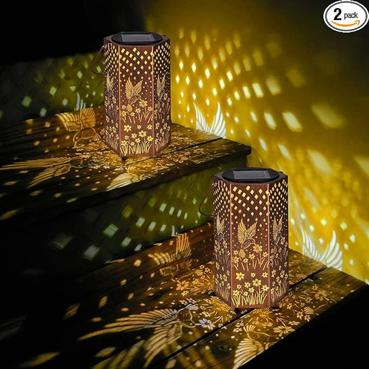 2 Pack Hummingbird Solar Lanterns Outdoor Waterproof - Mothers Day Gifts for Mom Grandma, Birthday Gifts for Women, Solar Lights Outdoor Garden Decor for Outside Eandisom