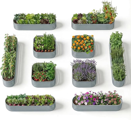 10-Pack 18” Tall Galvanized Raised Garden Beds – Compact Backyard Garden Layout, Fits 440 Sq Ft Backyard, 8x2 ft & 10x2 ft Metal Raised Flower Bed Kits for Outdoor Gardening-Brooklyn Grey Annoell