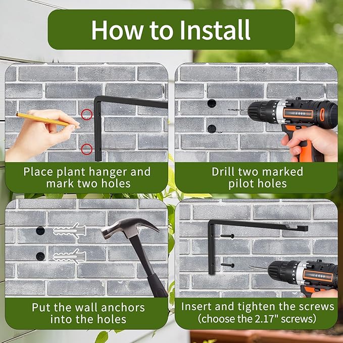2 Pack 8 Inch Plant Hanger Hooks for Indoor Hanging Plants, Heavy Duty Steel Hanging Plant Brackets Wall Mount Hooks for Hanging Bird Feeders Flower Basket Wind Chime Solar Lanterns Outdoor, Black GintongUwak