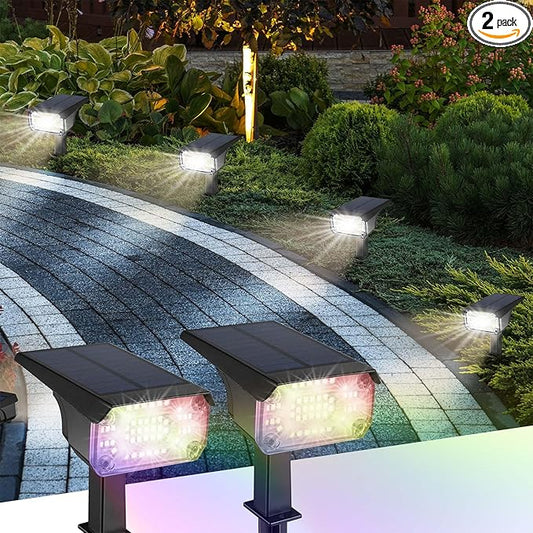 Kingsyard Solar Color Changing Lights 8 Colors, USB & Solar Powered Lights Outdoor Waterproof IP68, Multicolor RGB Outdoor for Garden Yard Landscape Decor, 2 Pack Kingsyard