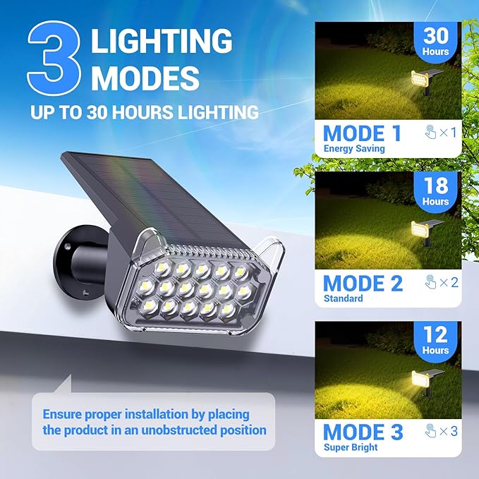 WdtPro Solar Spot Lights Outdoor Waterproof, Bright Solar Lights Outdoor with 16 Extra-Large LEDs, 3 Modes Landscape Spotlights, 2-in-1 Solar Powered Light for Yard Flag Garden, 4 Pack, Warm White WdtPro